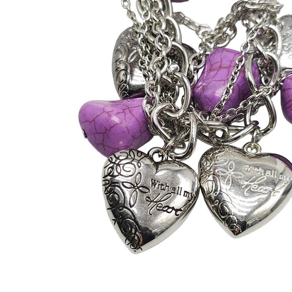 Paparazzi Purple Faux Rock Heart Charm Chain Necklace Earrings Set Vintage - Picture 6 of 8